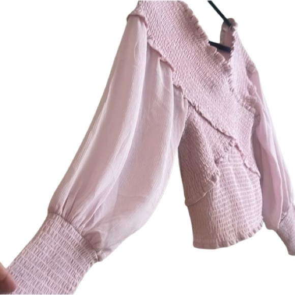 BB Dakota by Steve Madden Blush Pink Smocked Puff Sleeve Top L NWT Romantic Boho - Picture 6 of 11